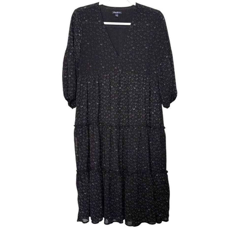 Flag & Anthem Floral Maxi Tiered Dress Women‎ S Black White Prairie Cottagecore